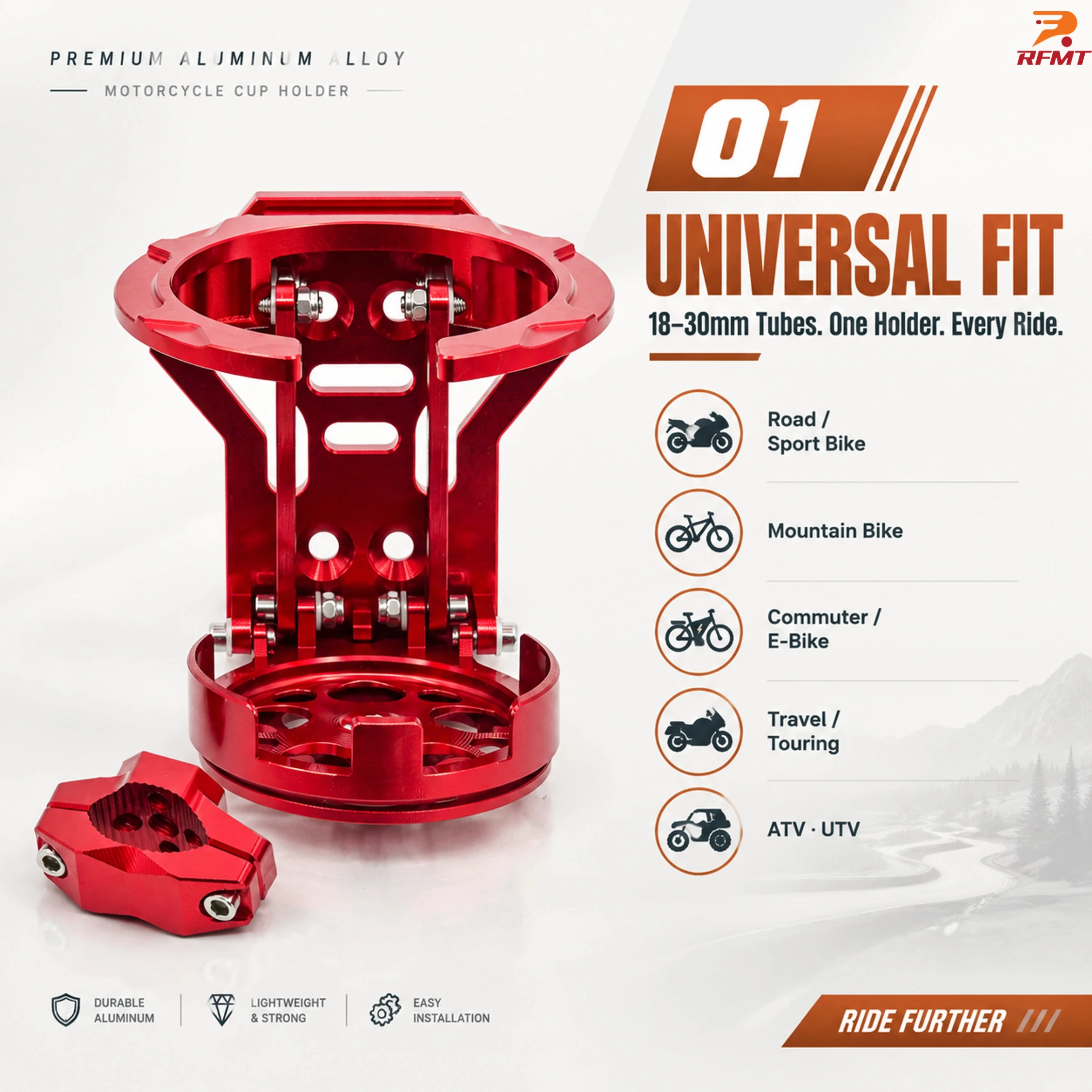 Full Aluminum Alloy Motorcycle Cup Holder Water Bottle Holder, 360° Rotation Handlebar Mount, Anti-Shake Bike Scooter E-Bike