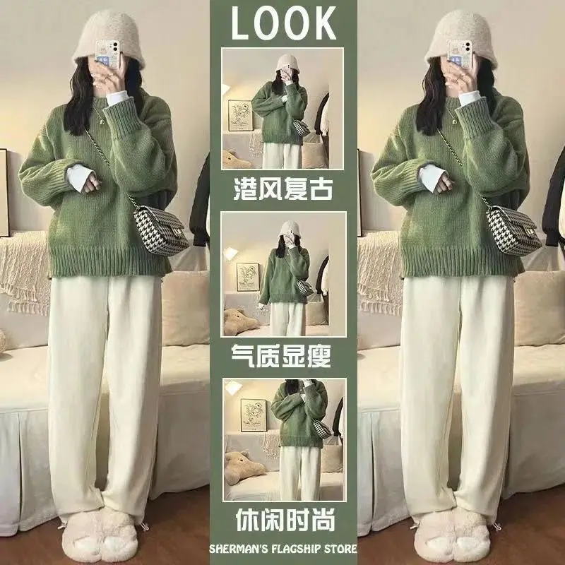 Autumn versatile thickened warm pullover sweater women's fashionable Japanese style knitted top women clothing y2k tops emo