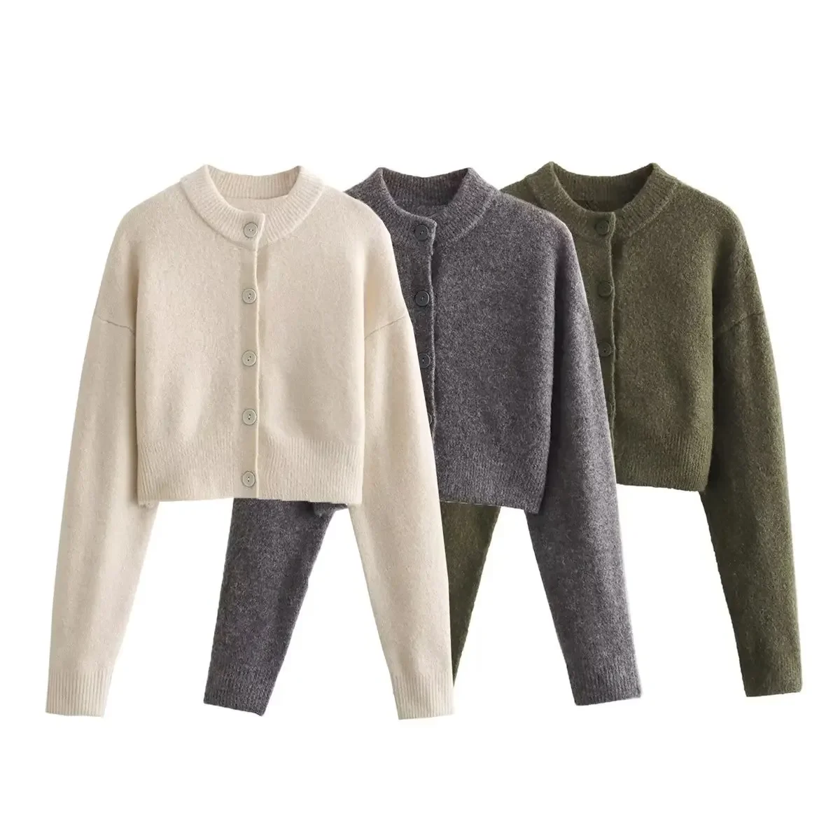 2024 Autumn New Women Fashion Casual Solid Knitted Cardigan Sweater Long Sleeve Single Button Green Sweaters Lady Outwear