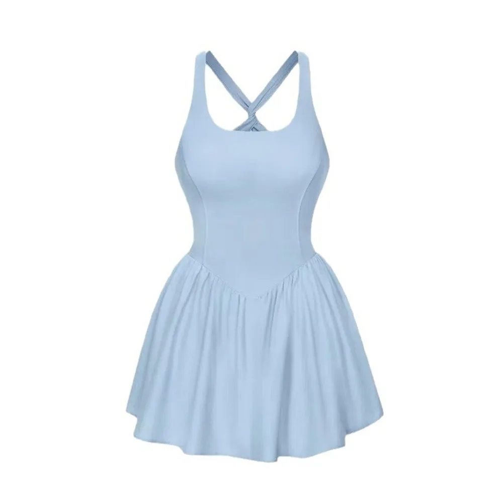 

Пляжное короткое платье для девочек-подростков с перекрестными бретелями, плиссированное, спортивного стиля, с завышенной талией, облегающее, без рукавов