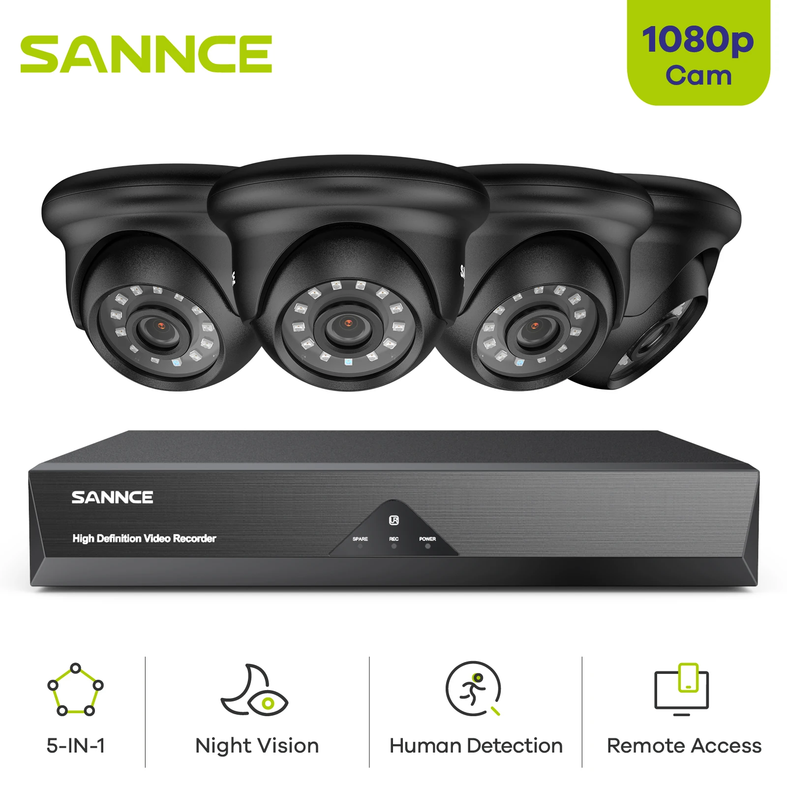 SANNCE 8CH 1080P DVR CCTV System 4pcs 2MP Security Cameras IR outdoor IP66 Video Surveillance kit security protection Set