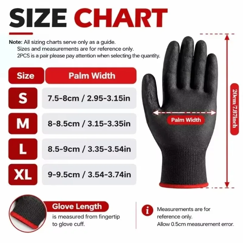 5/10 Pairs Black Coated Palm Work Gloves Non Slip Protective Hand Gear Gardening Renovation Assembly Repair Warehouse Safety