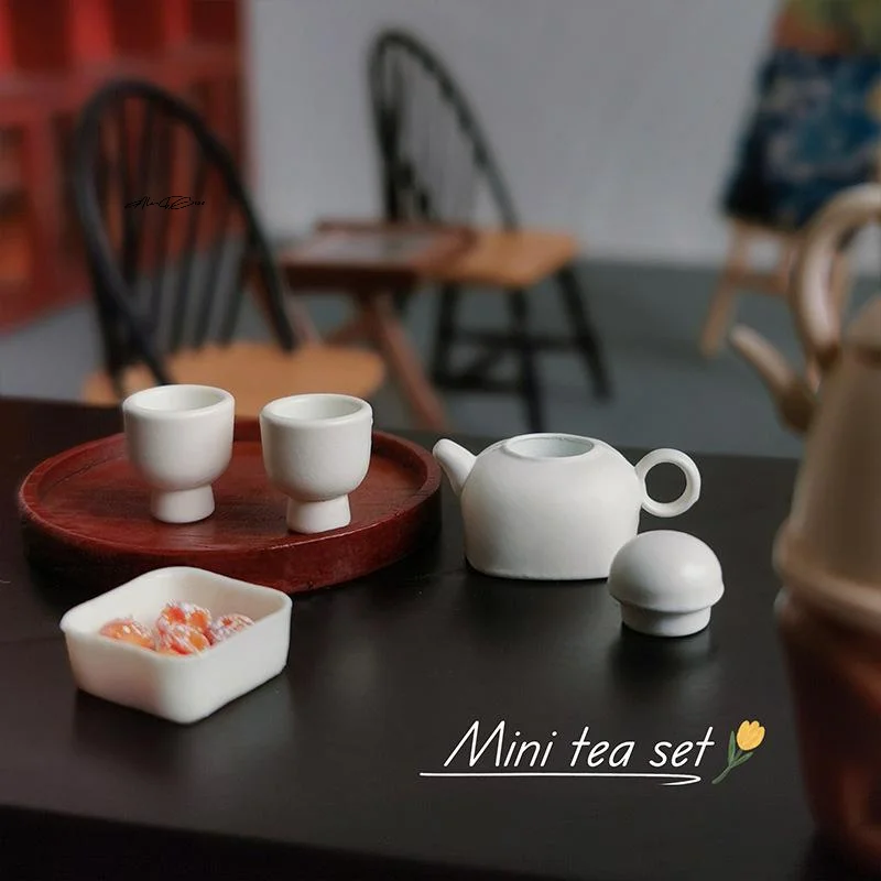 

1/12 Scale Dollhouse Miniature Teapot Teacup Kit - Simulation Kitchen Decoration Toy for Dollhouses Micro Scene Photo Props