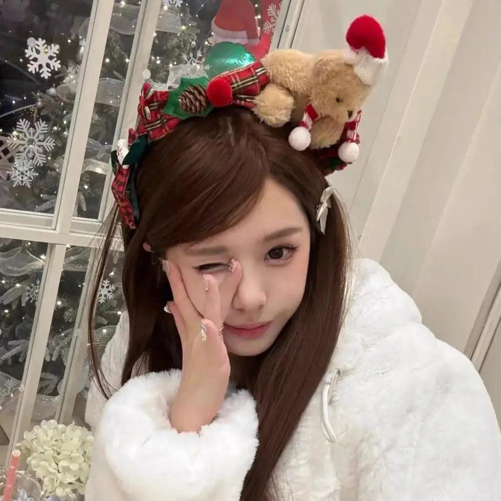 

Christmas Decoration Women Christmas Headband Red Bowknot Bear Hair Hoop Party Dress Up Cosplay Prop Plush Hair Band Headwear