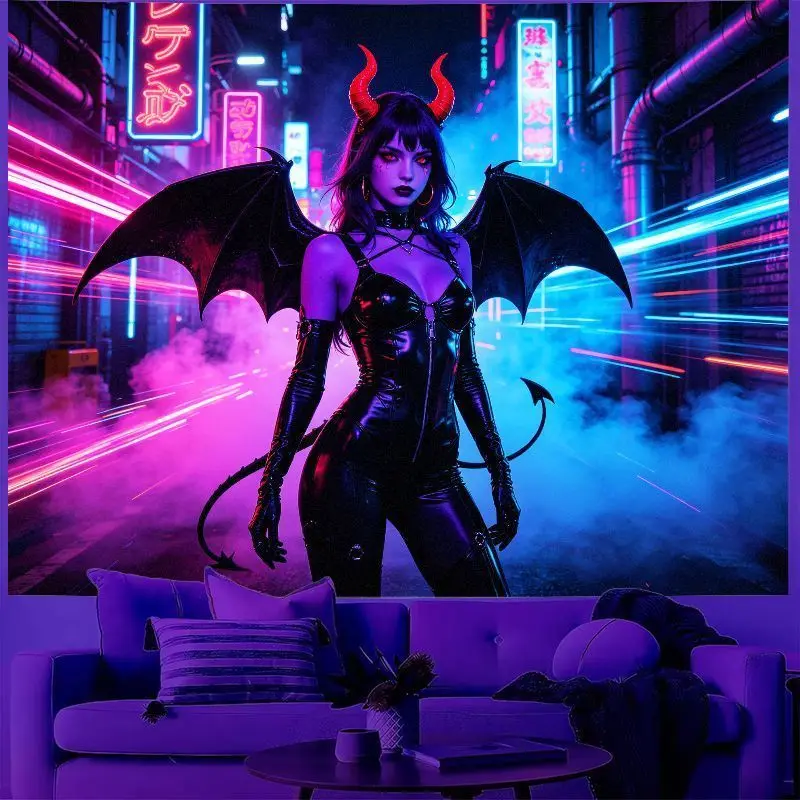 VIKAMA Cyberpunk Neon Astronaut Tapestry psychedelic Starry Sky Background Wallpaper Esports Room Decoration Home Decoration