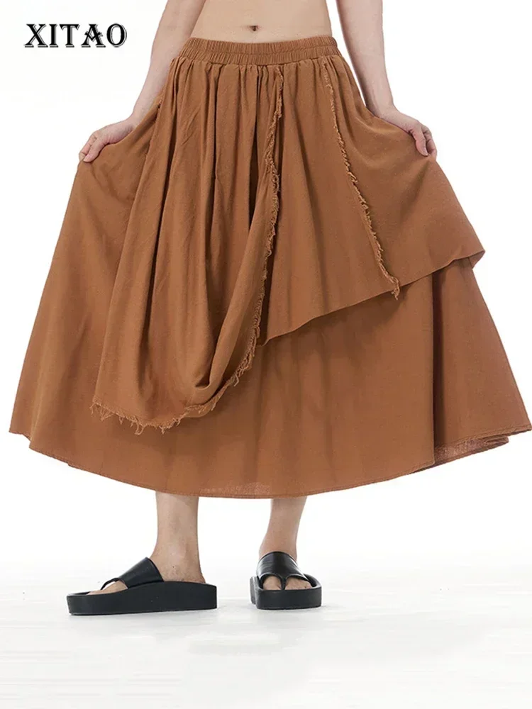 

XITAO Solid Color Casual Skirt Asymmetrical Patchwork Women Loose Skirt Summer New Personality Fashion All-match DMJ4143