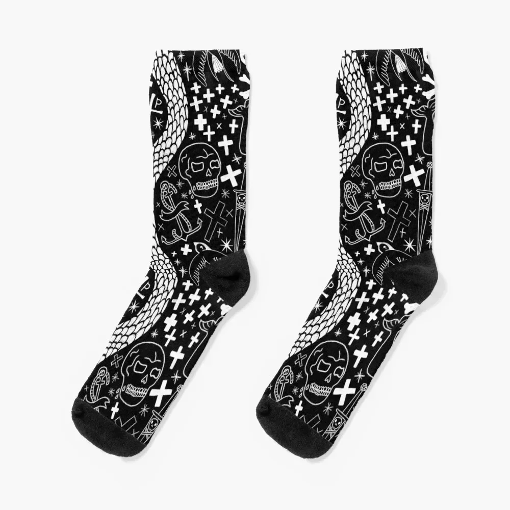 

OFMD Blackbeard Tattoos (White) Socks christmas stocking kids funny gifts Socks Men Women's