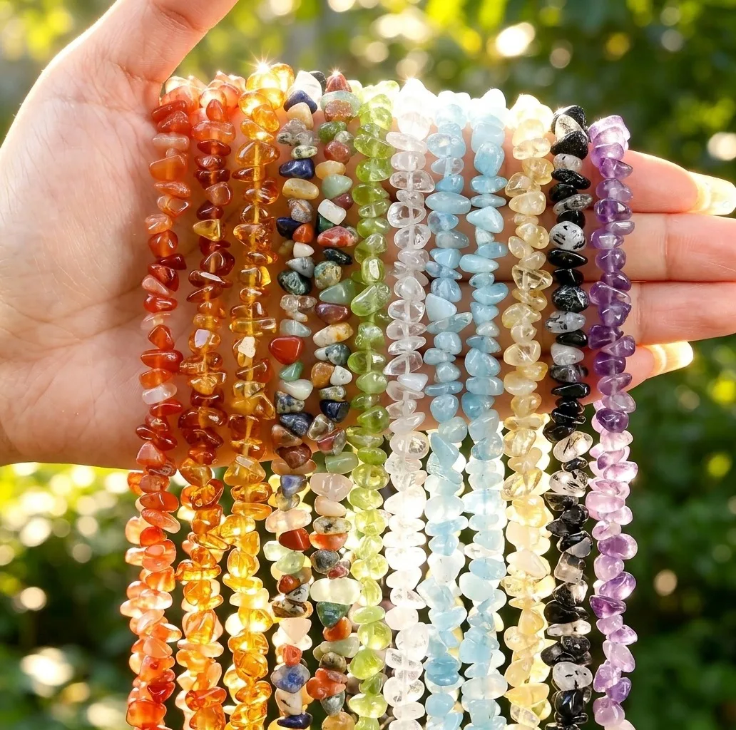 5-8mm Natural Sunstone Amber Peridot Lapis Turquoise Crystal Chips Beads 15-16