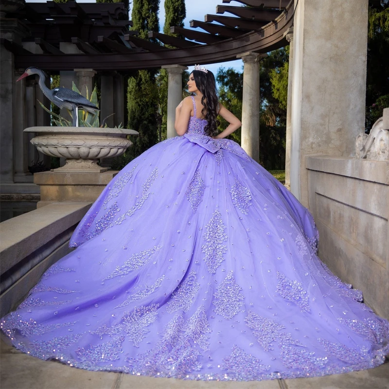 

Mexican 2024 Lavender Quinceanera Dress Sweet 15 16 Ball Gown Butterfly Applique Lace Beaded Tull Vestidos De 15 Años