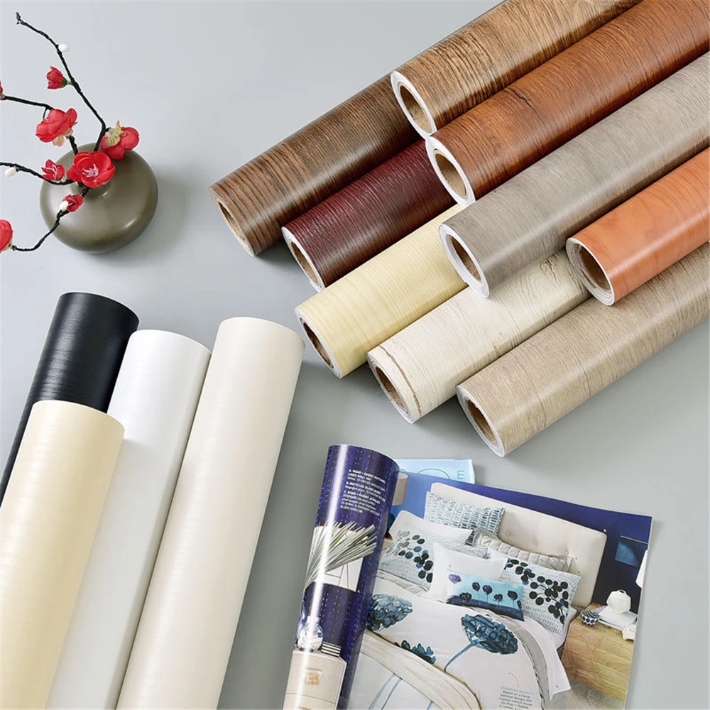

55cm Wide Wood Grain Home Decor Furniture Waterproof PVC Wall Sticker Self Adhesive Vinyl Wallpaper Kitchen Cabinet Door Sticker