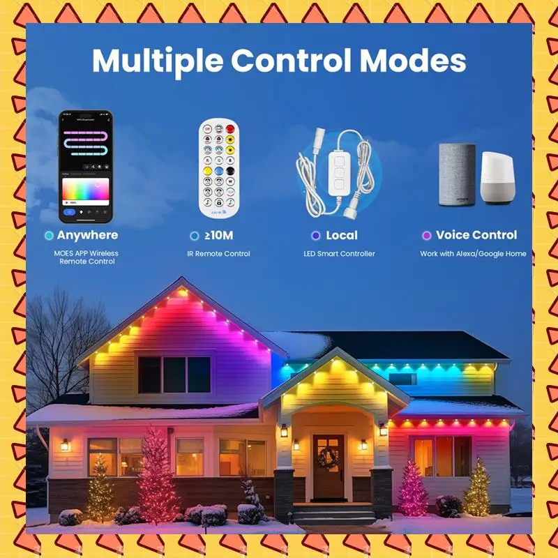 

A008 Tuya Wifi Smart Eaves String LED Light Outdoor IP67 Waterproof RGB Color RF Remote Control For Alexa Google Home