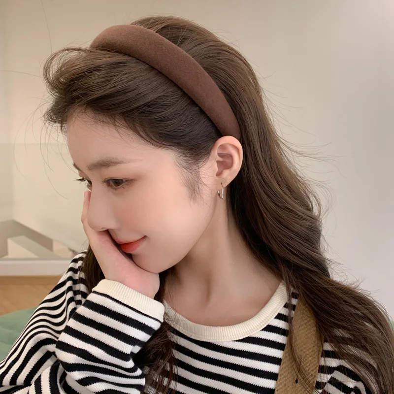 New Widen Solid Velvet Bezel Women Headband Girls Vintage Knit Hair Bands Soft Hairband Headwear Hair Rubbers Elastic Hair Bands