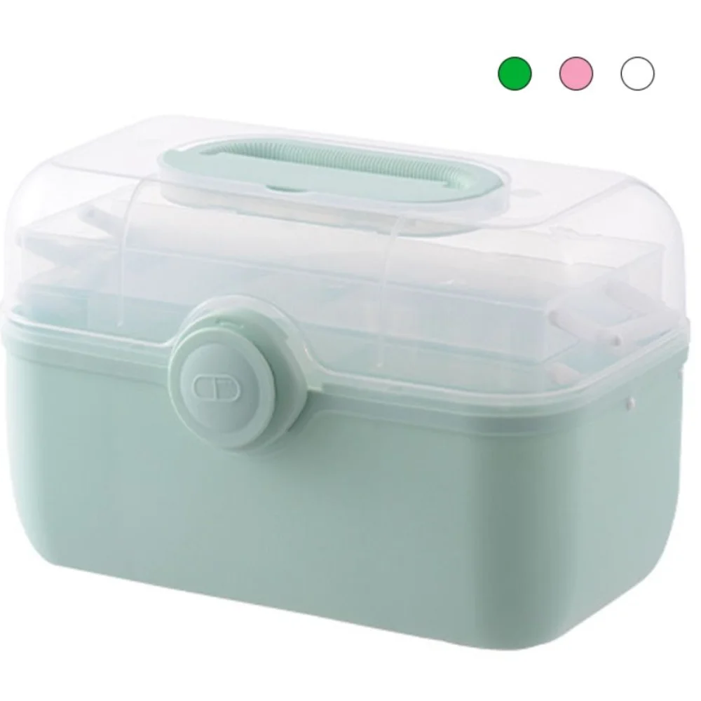 

Large Capacity First Aid Box Removable Pill Case 3-Tier Fold Tray Medicine Organizer Box Durable Family Emergency Kit Home Use