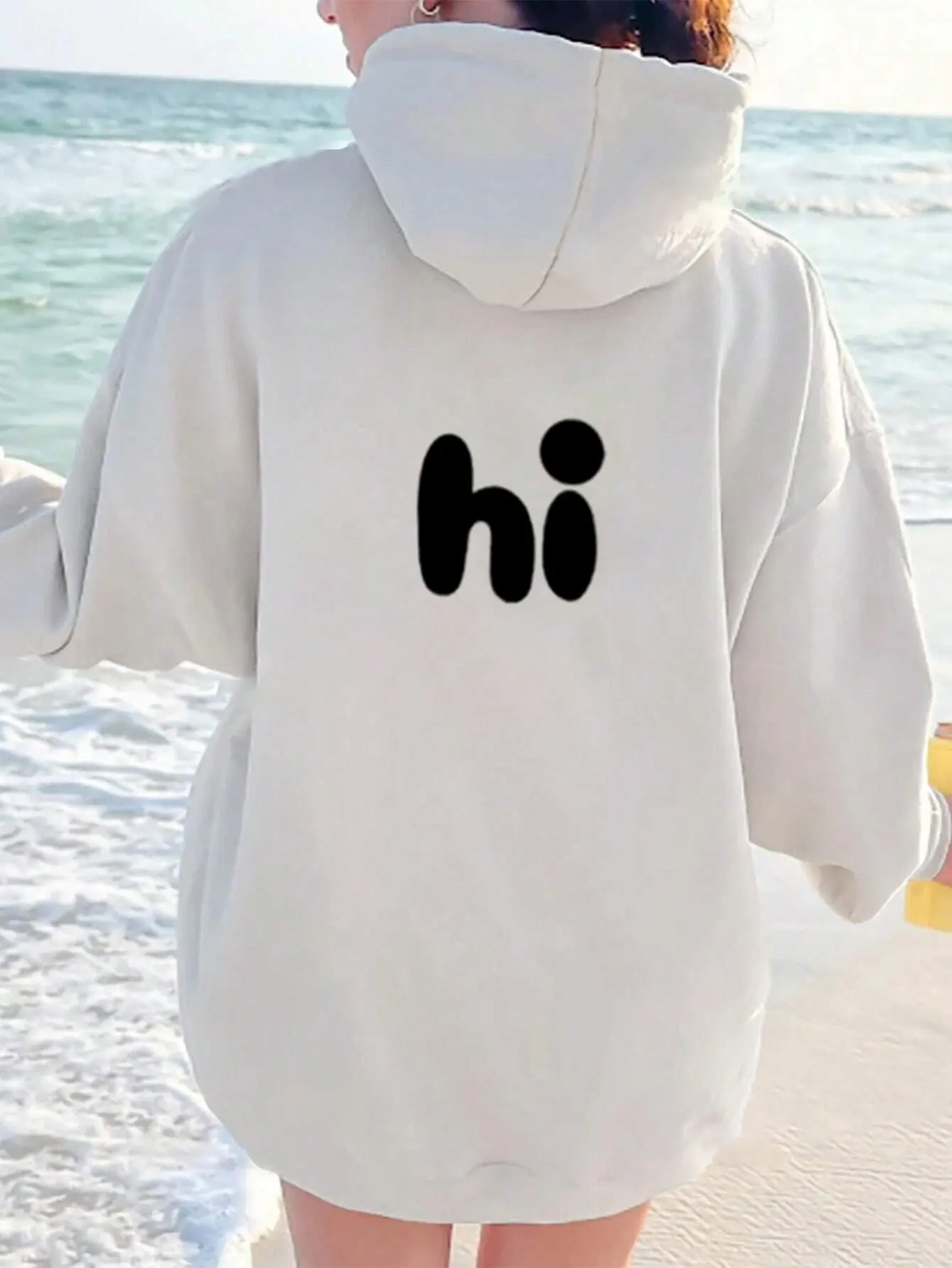 

Hi Letter Printed Hoodie Women Autumn Hoodie Harajuku Loose Top Loose Sleeve Fashionable and Casual Women's Clothing