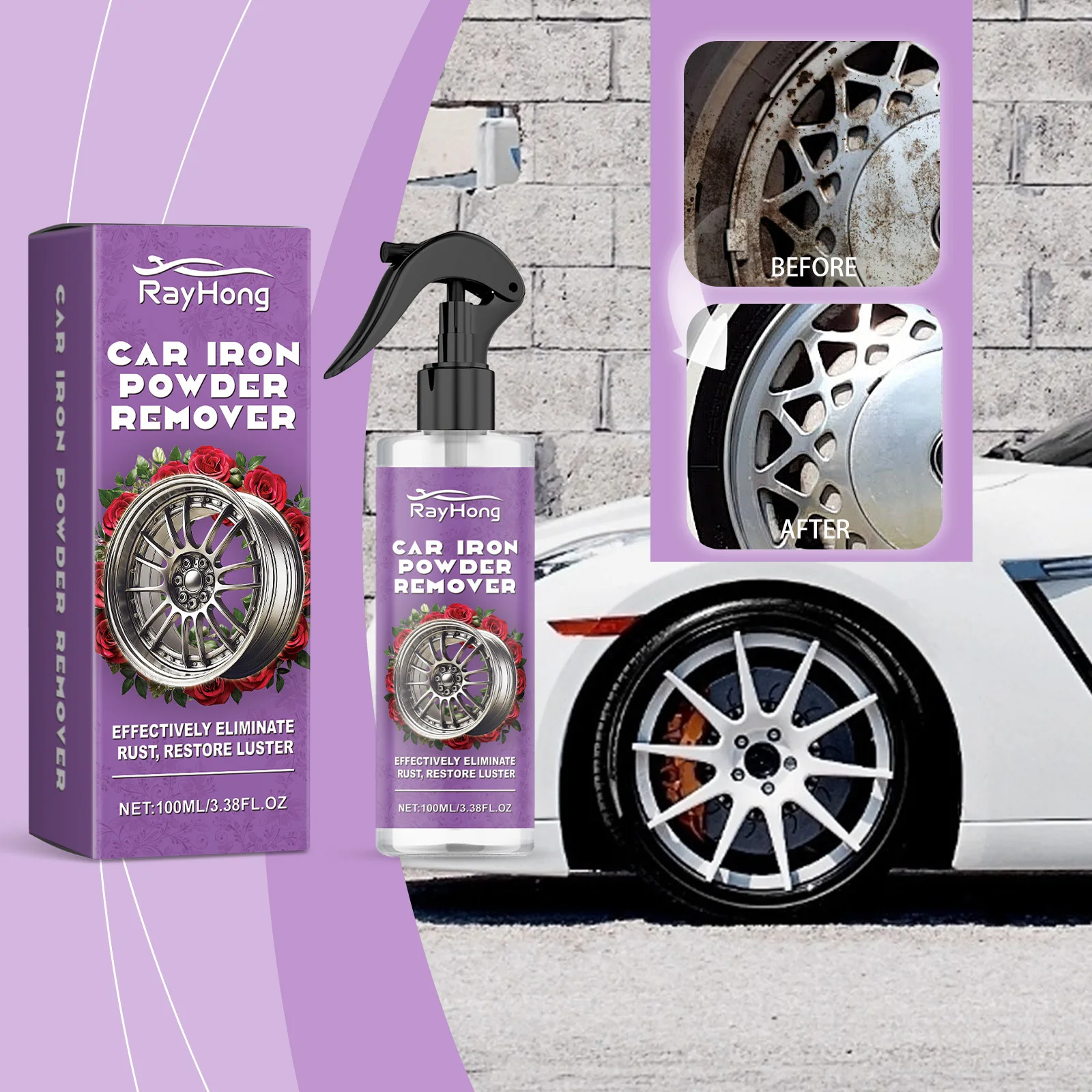 

Wheel Rust Remover Spray 100ml - Heavy Duty Cleaner for Alloy & Steel Rims, Removes Oxidation & Prevents Corrosion