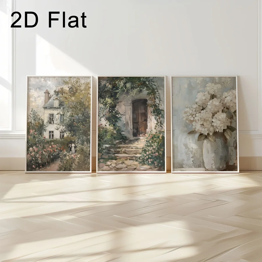 3 vintage cottage rose garden embroidered ball canvas posters, ideal gifts for living room, bedroom, office, dormitory, hallway,
