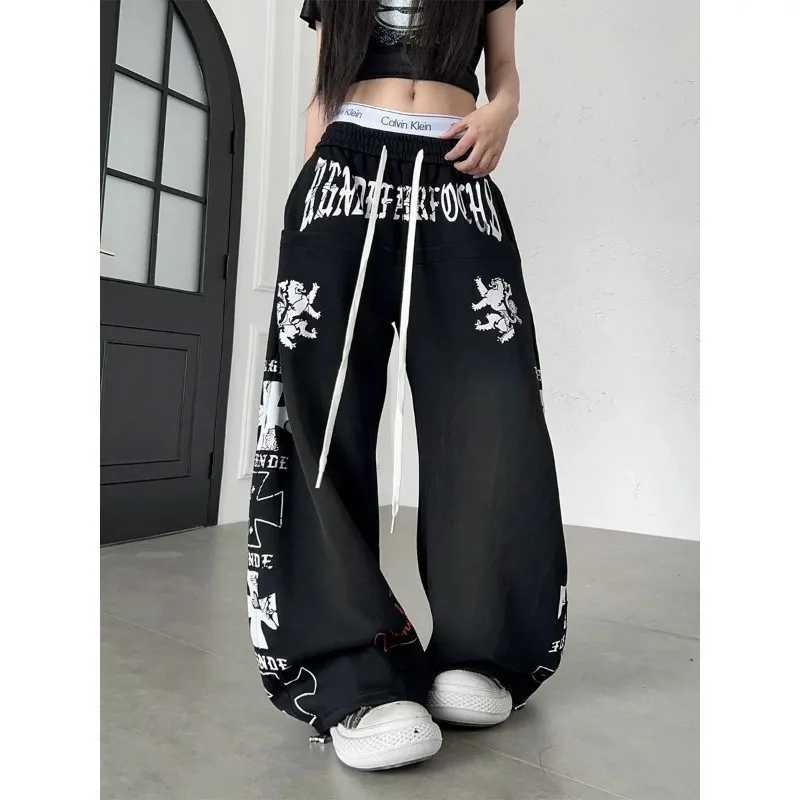 Unisex Gradient Letter Print Wide Leg Sweatpants Summer Drawstring Loose Baggy Hip Hop Jazz Dance Trousers S-6XL