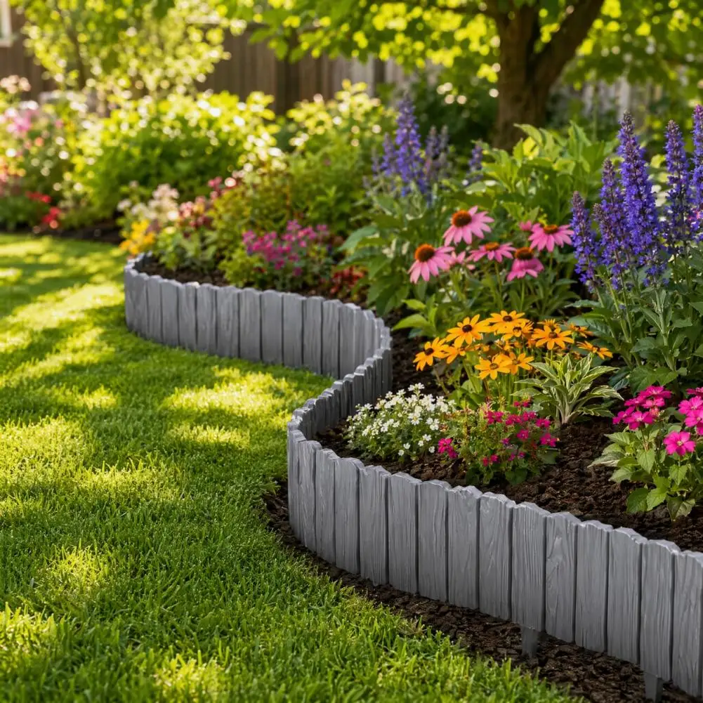 Decorative Garden Fence Flexible Landscape Border Garden Edging Border Panels Flexible Plastic Lawn Edging Wood Look for Flower