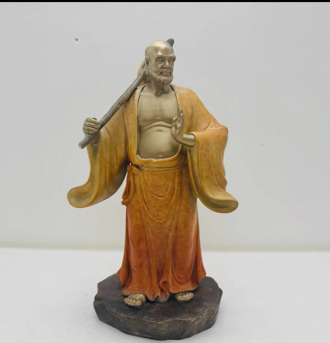 Handmade copper carving Buddhist Temple offering Buddhist decor Dharma Arhat the Chan sect Dhyana Zen Bronze Sculpture