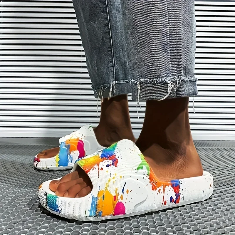 Size35-46 شبشب رجالي أحذية الأزواج أحذية الشاطئ الحمام شقة في الهواء الطلق الشاطئ الشرائح الكتابة على الجدران سميكة وحيد الإبداعية أحذية غير رسمية