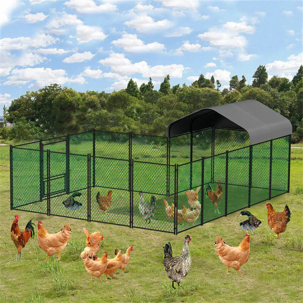 Heavy Duty XXL Chicken Run Coop Cage Walk In Coop Poultry Hen Rabbit Metal Kennel Hutch Pen with Waterproof UV Cover Outdoor