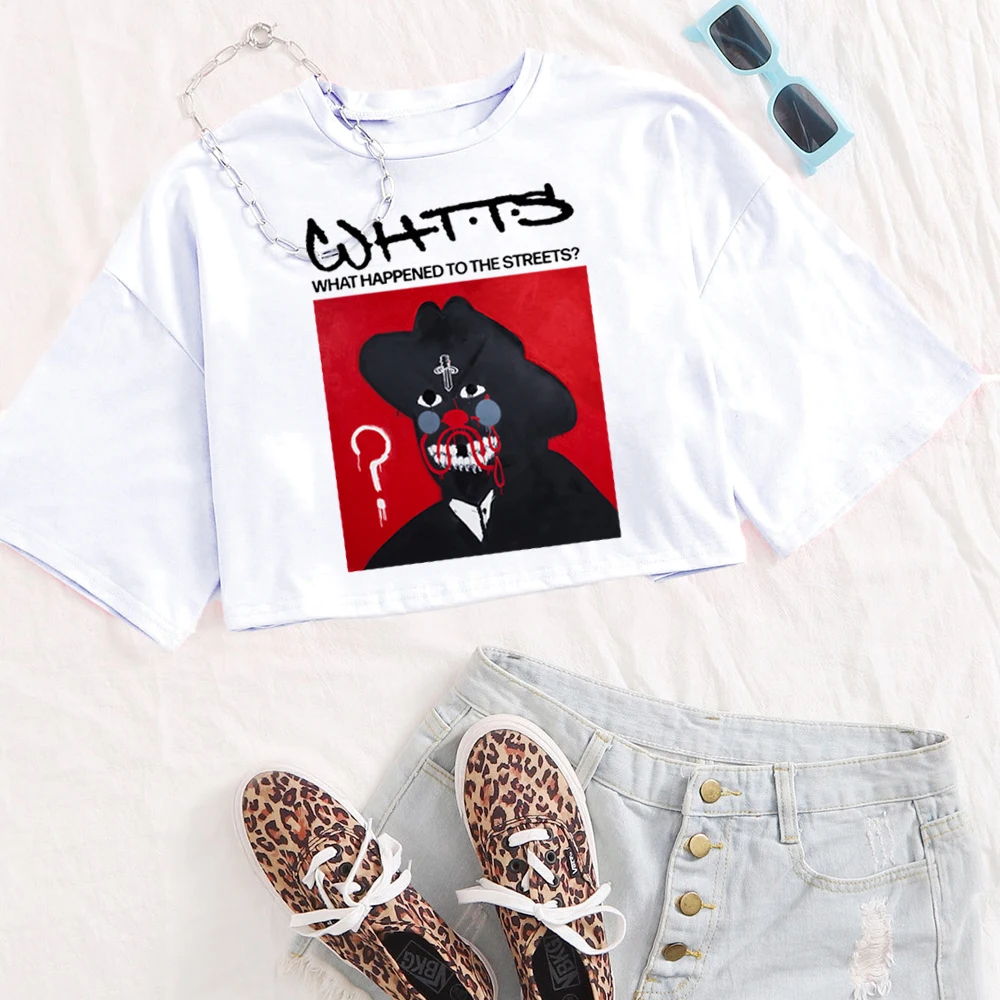 21 وحشية ما حدث إلى الشوارع قميص المرأة س الرقبة قصيرة الأكمام المحاصيل قمم تي شيرت