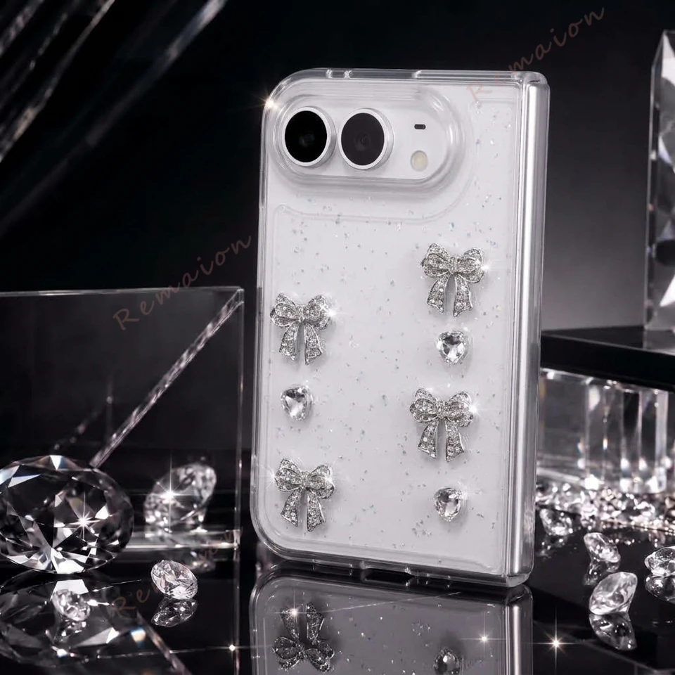 Newest Bowknot 3D Beauty Phone Case For iPhone DUO Fold 18 18Fold Clear Bling Bling Glitter Shockproof Protector Hard Cover