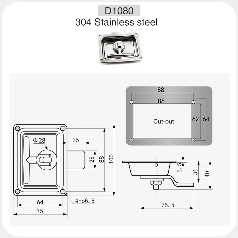 Panel LockT Type Handle Car Locks Stainless Steel Handle Trailer Plane RV Caravan Truck Engineering Vehicles Latch Car Locks