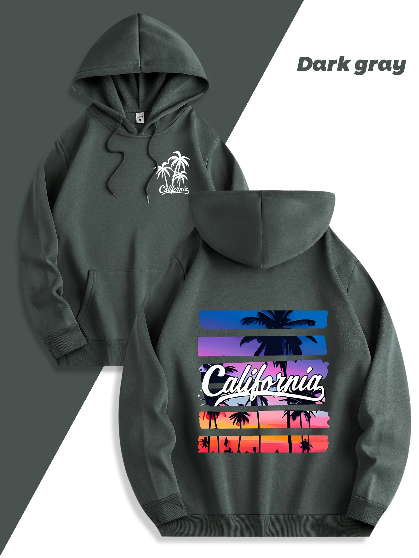 Letter Beach Style Print Fashion Men Hooded Sweatshirt Autumn Winter Daily Outdoor Sports Loose All Build Leisure Warm Street