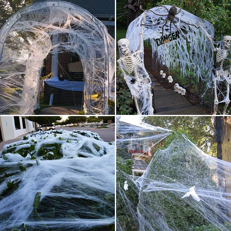 Halloween Decoration Artificial Spider Webs Super Stretch Spider Webs And Fake Spiders Glow In The Dark Cobwebs Scary Props 2024