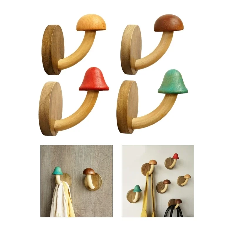 Gancho de cogumelo de madeira para roupas, chapéus, suporte autoadesivo para pendurar na parede, cabide de chave sólido, gancho de armazenamento de porta, decoração de casa b03e