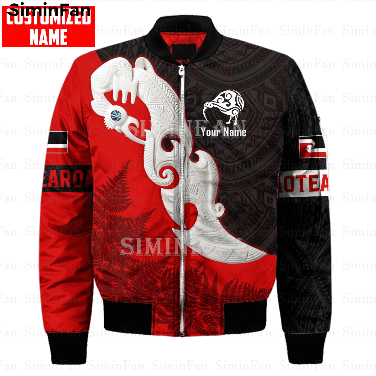 

New Zealand Maori Red Black 3D Printed Mens Bomber Jackets Unisex Flight Outwear Winter Women Quilted Cotton Thick Zipper Coat