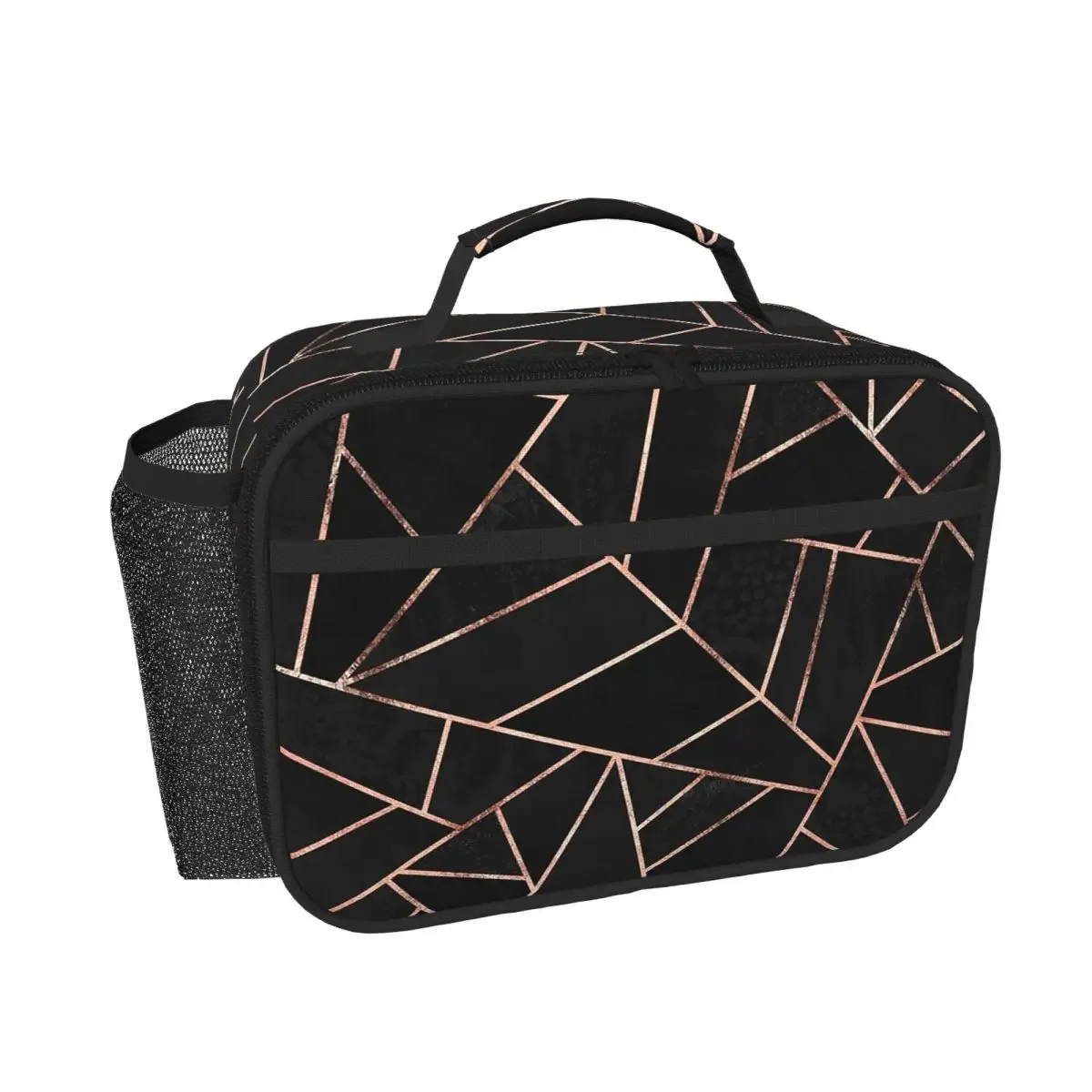 Black And Rose Gold Insulated Lunch Bag for Women Kids Portable Food Boxes Thermal Lunch Box Tote