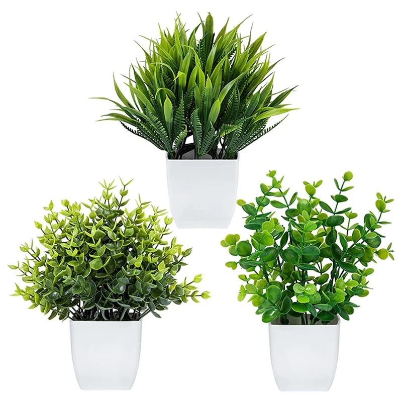 

6 Pack Fake Plants In Pots Artificial Eucalyptus Plant Mini Potted Faux Plants Indoor Small Plastic Wheat Grass Shrubs