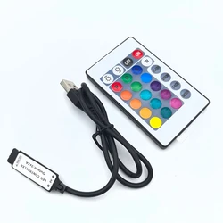 USB 5V mini 24key 4Pin RGB LED Strip Light RF Controller Control Cable Remote Dimmer for 5050 3528 2835 led Strip