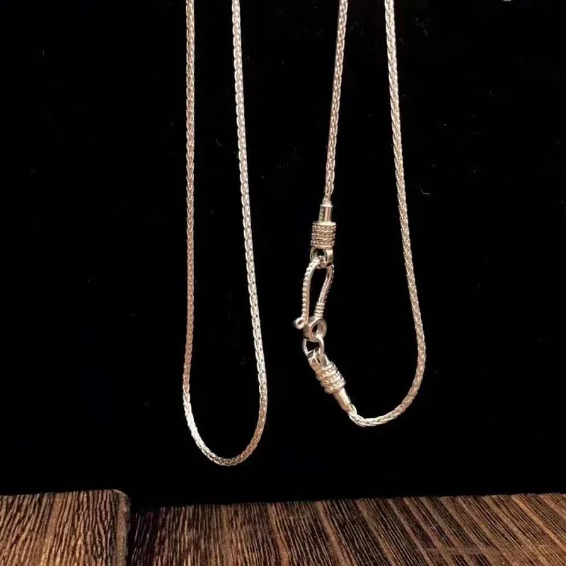 

Pure silver chain, internet celebrity necklace, snake bone chain Twisted and handcrafted fine clavicle chain for men and women