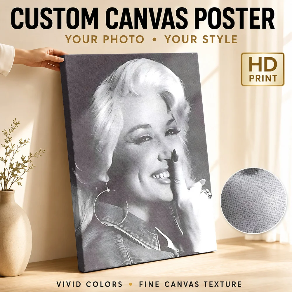 Dolly Parton With Finger To Lips Framed Canvas Poster Customized Photo Soft Monochrome Lighting Wall Art For Farmhouse Kitchen