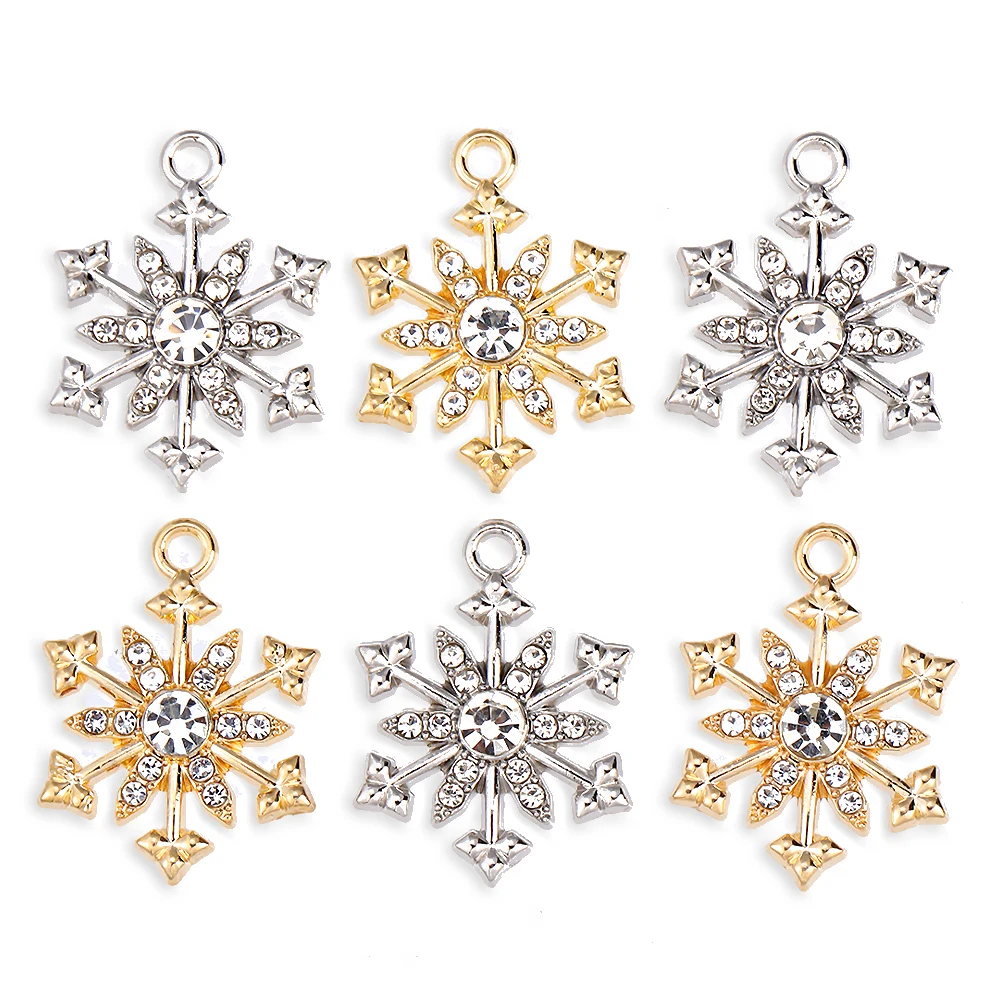 10 Stück Metall Zink legierung Mix Größen Schneeflocken Strass Charms für DIY Schmuck Herstellung Armband Ohrringe Zubehör Weihnachten Anhänger – Detail 1