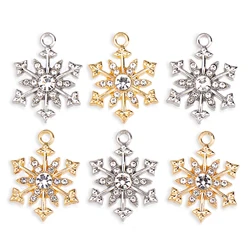 10Pcs Metal Zinc Alloy Mix Sizes Snowflakes Rhinestone Charms for DIY Jewelry Making Bracelet Earrings Accessories Xmas Pendants