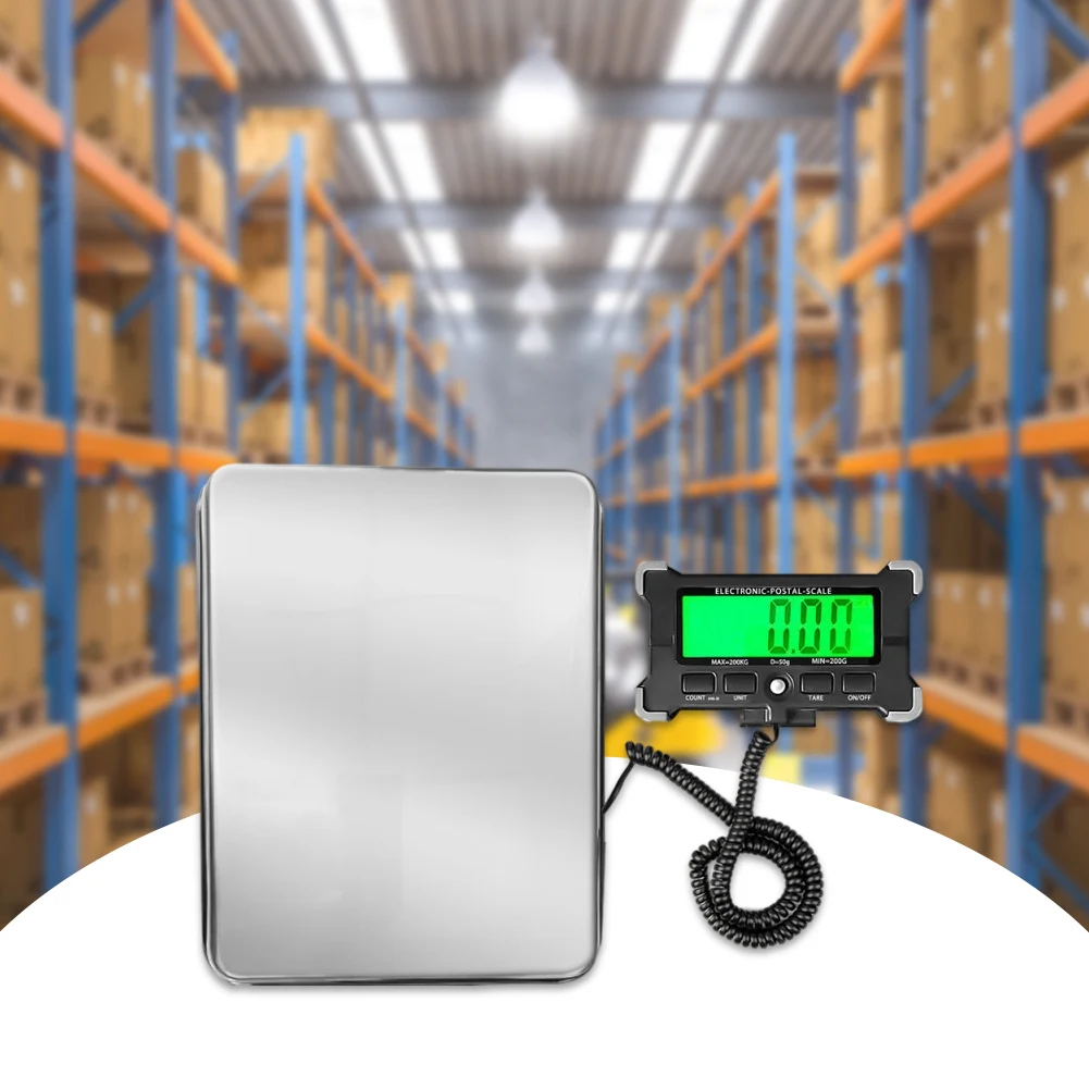 Báscula electrónica portátil de 200KG, balanza Digital LCD de acero inoxidable, plataforma grande, para almacén Postal Express