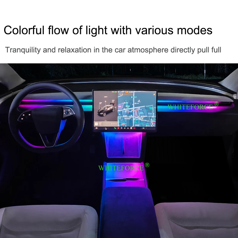 For Tesla Model 3 Highland 2023-2024 Streaming Ambient Light Dashboard Flow Light USB Ambient Strip Lamp 60S Body Sensor Module