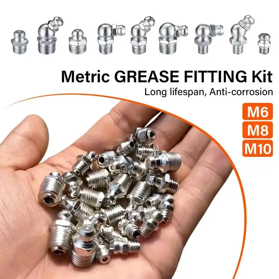 50PCS F0006 Stainless Steel Grease Nipple SS201 SS304 Metric External Thread Straight Elbow Type Grease Nipple for Grease Gun