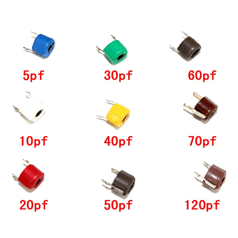 45pcs Variable Trimmer capacitor Assorted Kit JML06 5pf 10pf 20pf 30pf 40pf 50pf 60pf 70pf 120pf Adjustable capacitors set pack