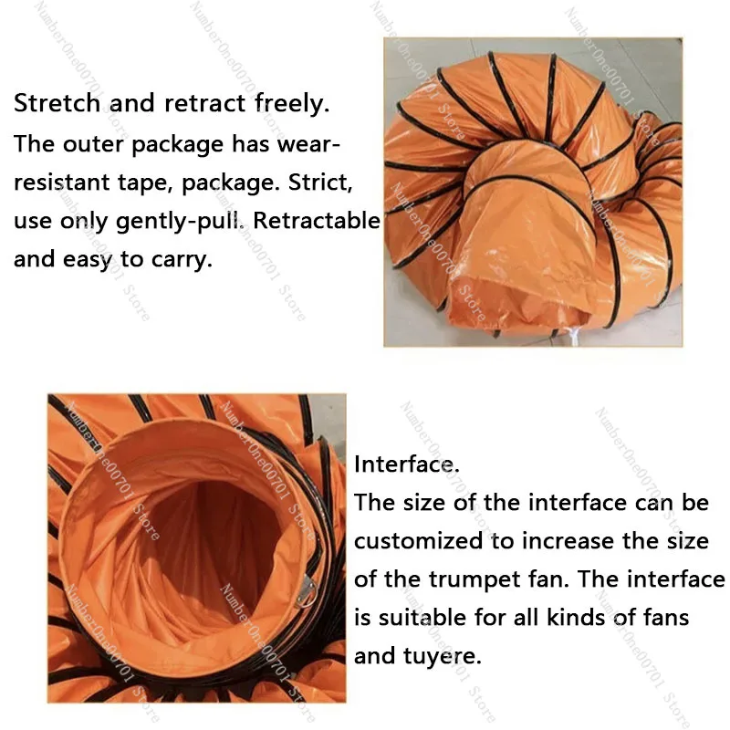 New telescopic air duct mining paint ventilation pipe high temperature resistant PVC canvas exhaust fan hose orange