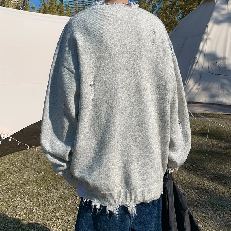 

Свободный вязаный свитер в американском стиле, винтажный уличный ленивый буквенный дизайн, повседневный длинный свек, круглый зимний топ