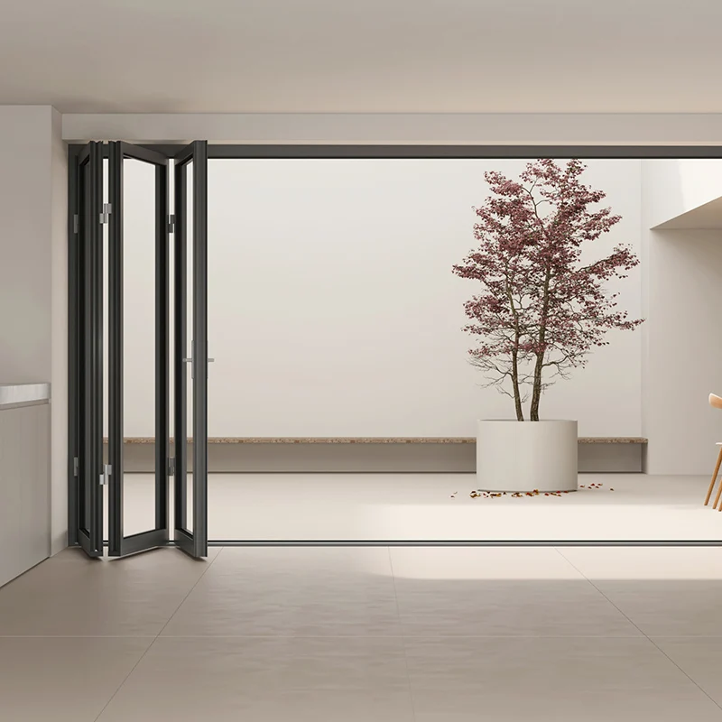 Custom Modern Latest European And American Foldable Style Standards Glass Windproof Soundproof Movable System Frame Bi Folding D