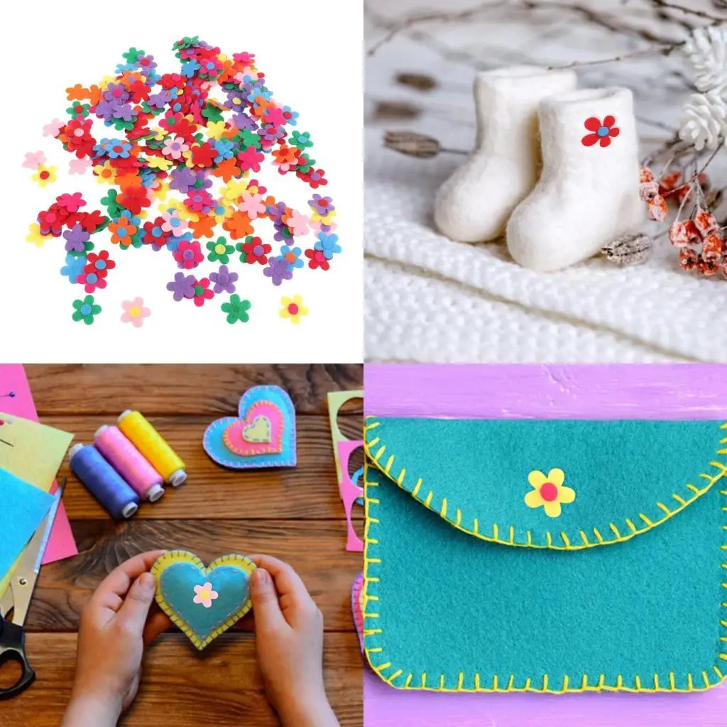 

100Pieces Felt Flower 28mm Multicolored Flower Fabric Sticker For Sewing Craft Y08E