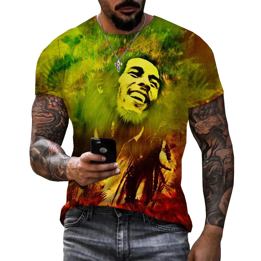 Bob Marley 3D Printed T-Shirt Fashion Casual Harajuku Short Sleeve Pop Music Street Clothing Cool Top Hip Hop Rapper T Shirt