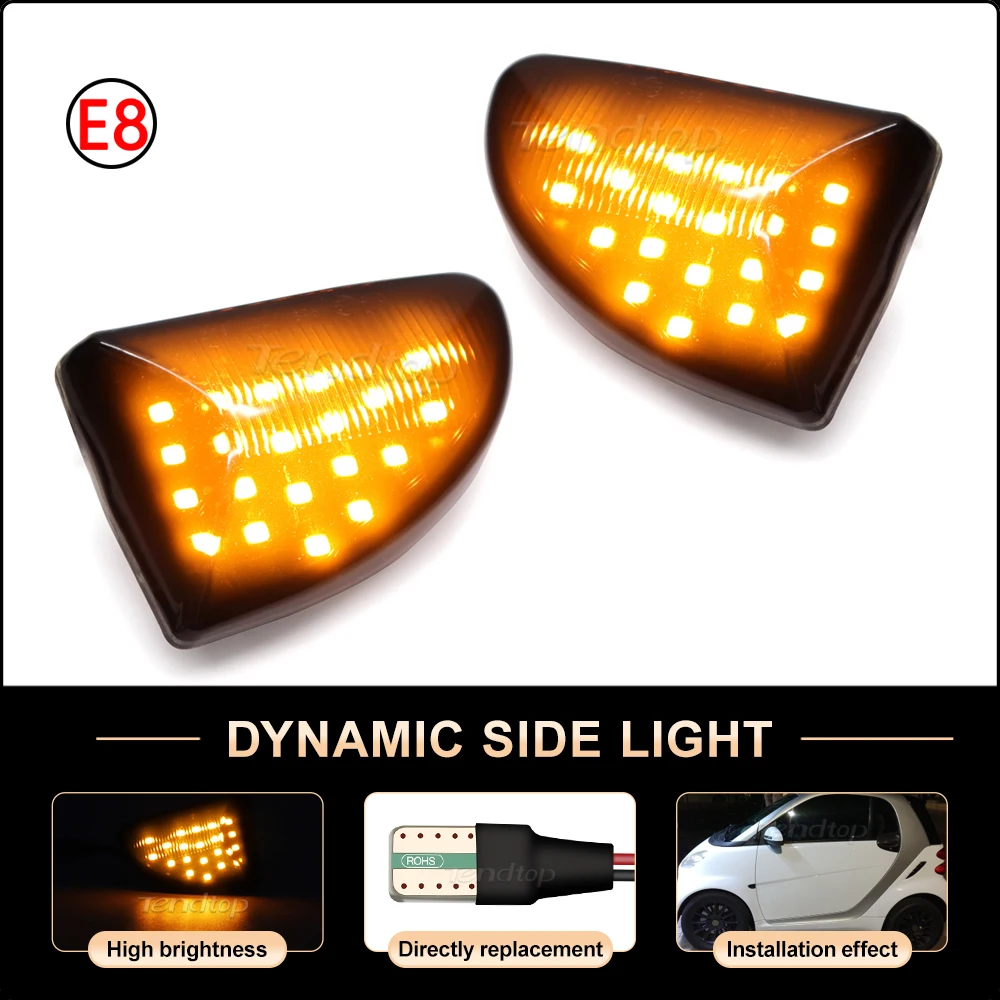 2x Smoked Lens Amber LED Dynamic Side Marker Light Turn Signal Lights Car Bulb For Mercedes Benz Smart Fortwo W451 Coupe Cabrio