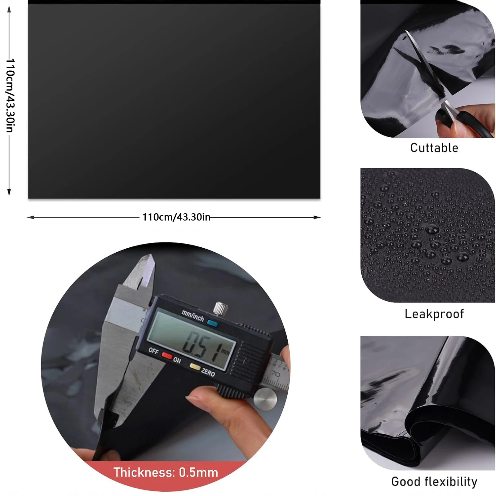 Fish Pond Liner Cloth Waterproof Gardens Pools Membrane Black Streams Fountains Reinforced Landscaping Pool Liner 110x110cm